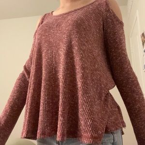 Open Shoulder Red Crew-Neck